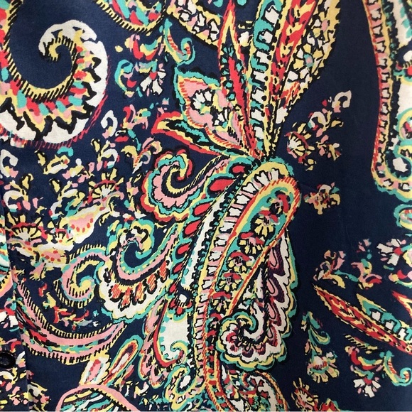 CHICO’S Sz 3.5 No Iron Effortless Beatrice Navy Colourful Paisley Buttoned Shirt - Picture 8 of 12